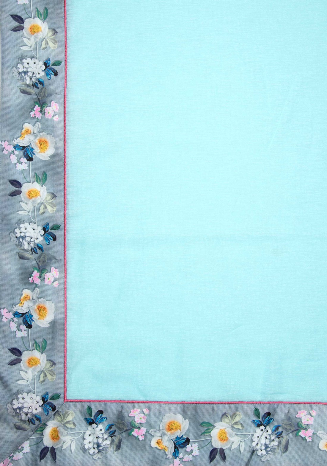 Aqua Blue Floral Print Georgette Saree