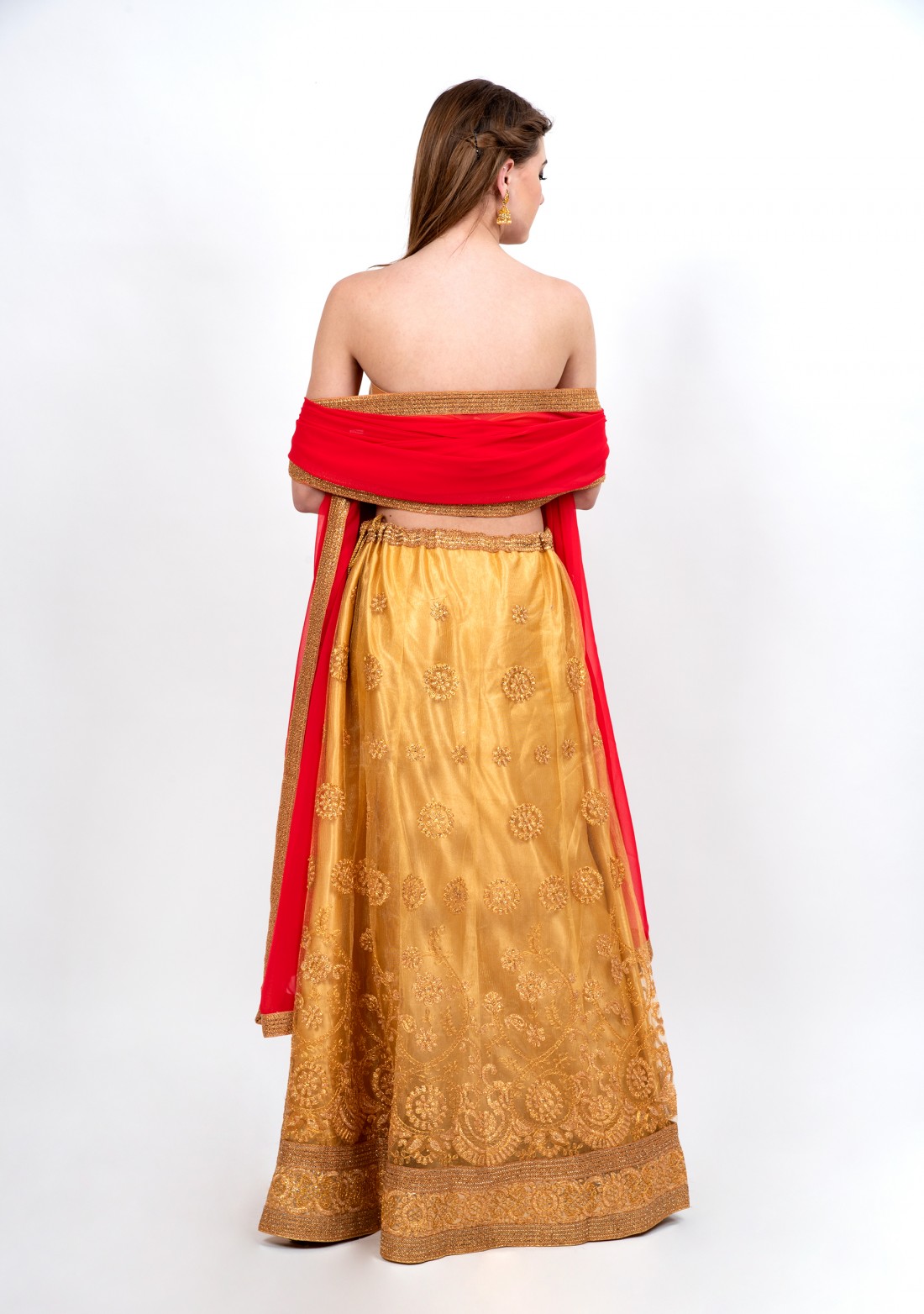 Gorgeous Golden Partywear Tulle Lehenga Set