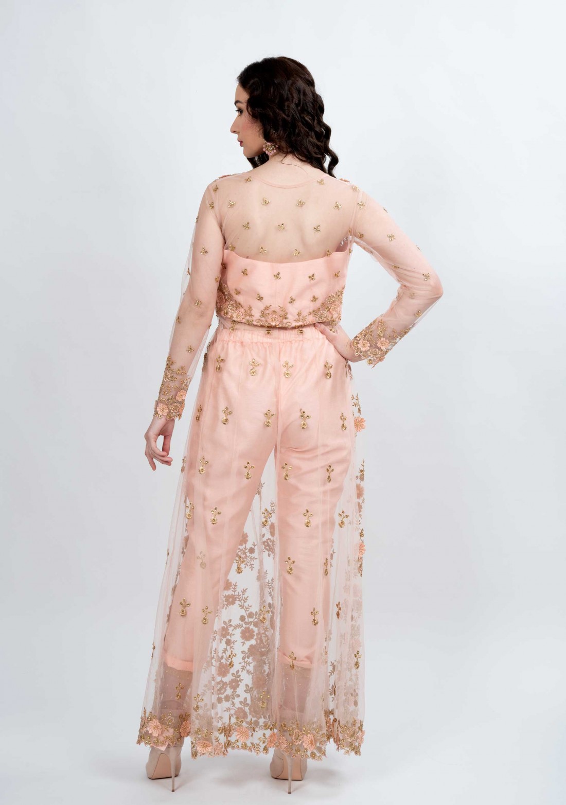Peach Floral Embroidered Multi  Functional  Outfit