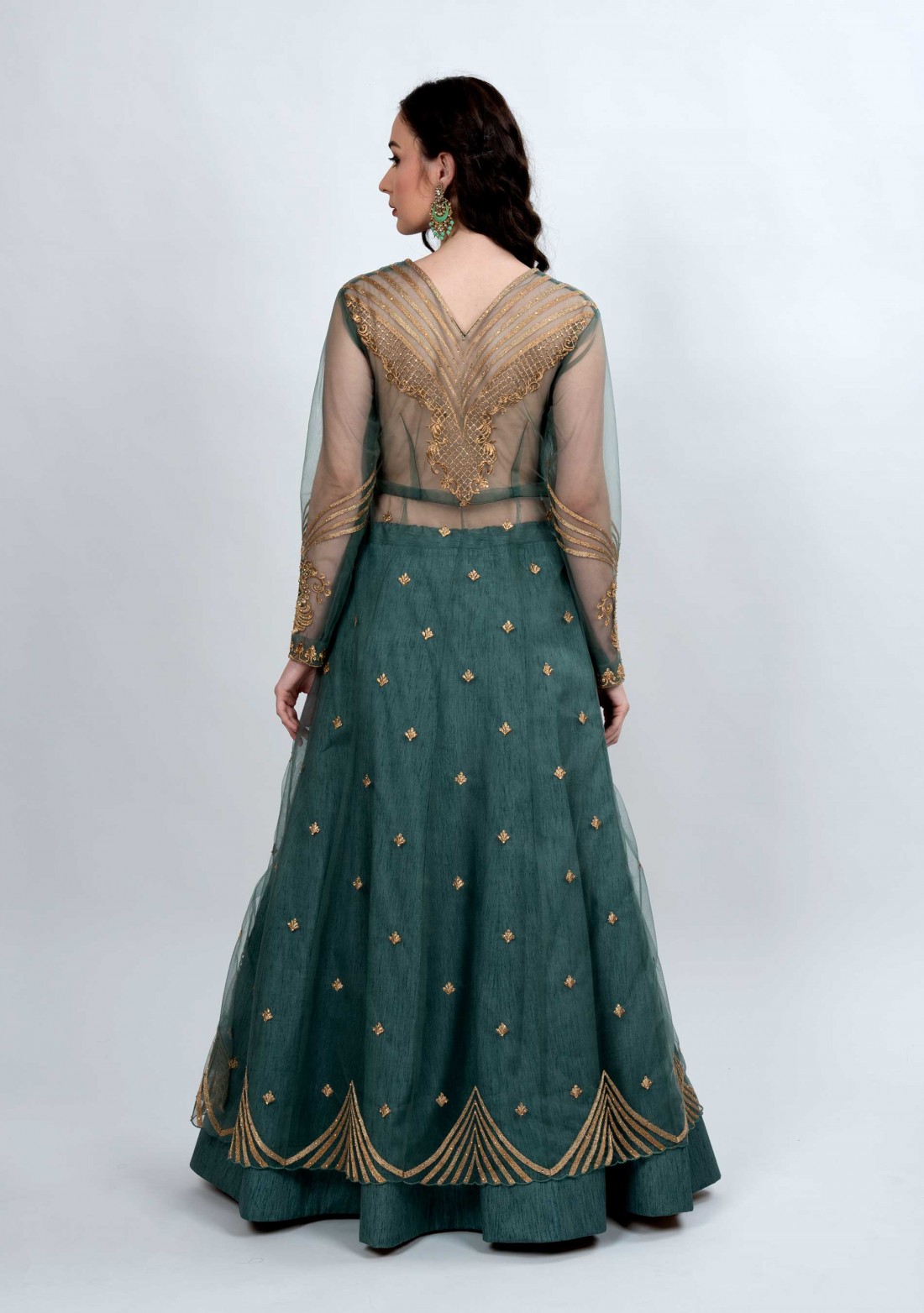 Dark Teal Green Embroidered Party Wear Set