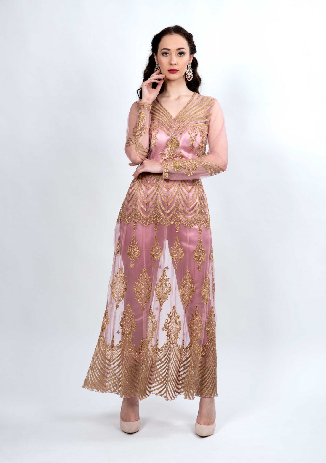 Lilac Pink  Embroidered Party Wear Set