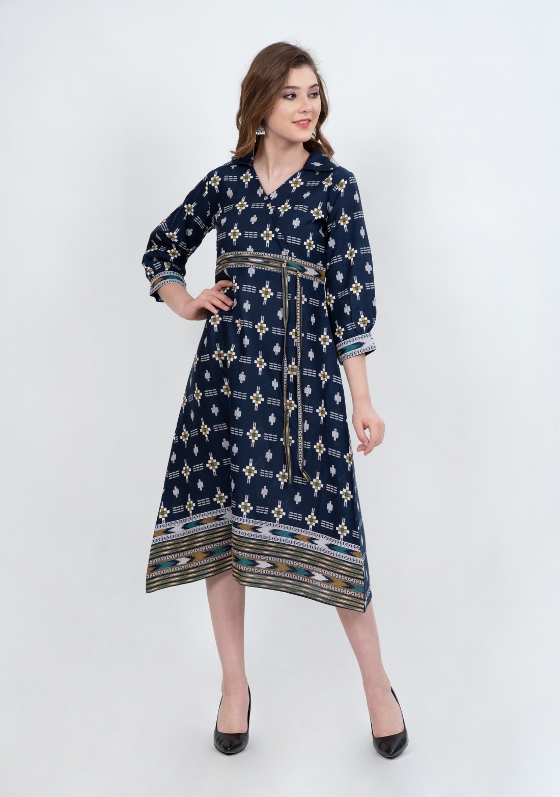 Navy Blue Ethnic A-Line Dress