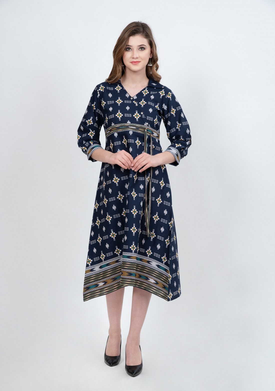 Navy Blue Ethnic A-Line Dress