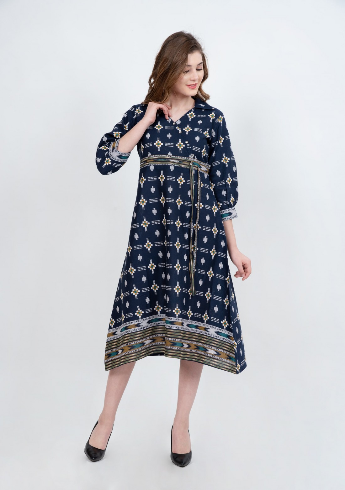 Navy Blue Ethnic A-Line Dress