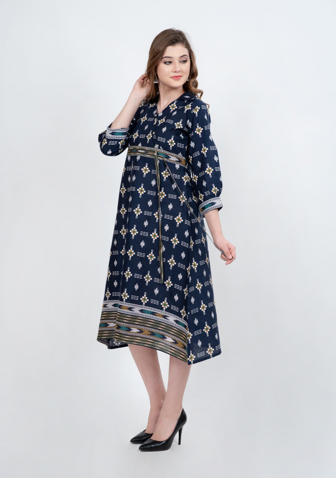 Navy Blue Ethnic A-Line Dress