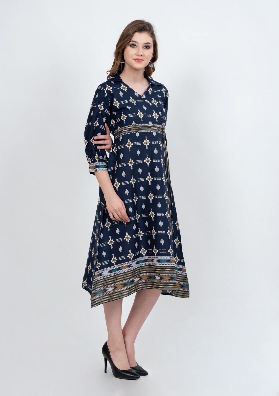 Navy Blue Ethnic A-Line Dress