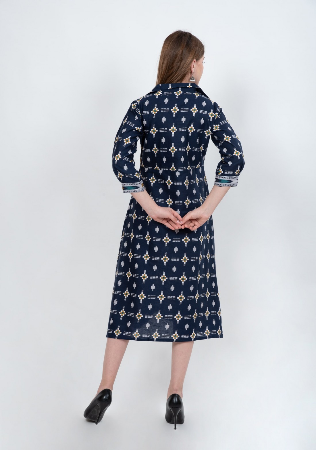 Navy Blue Ethnic A-Line Dress