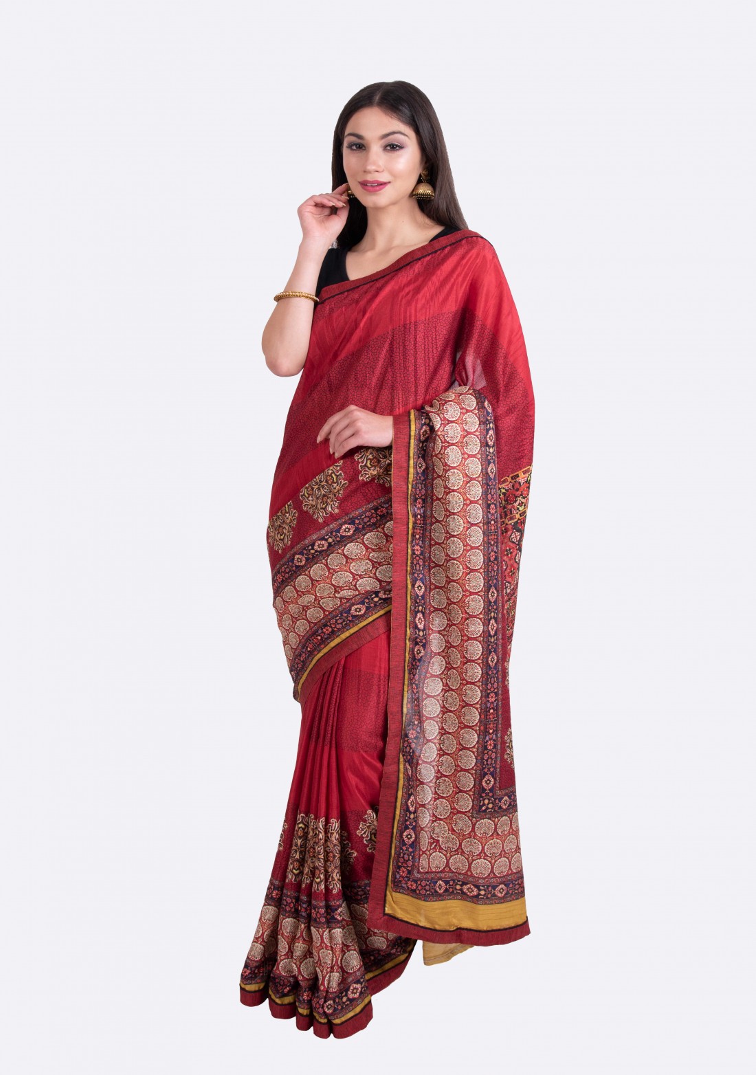 Cherry Red Multi-Color Silk Digital Printed Traditional Saree