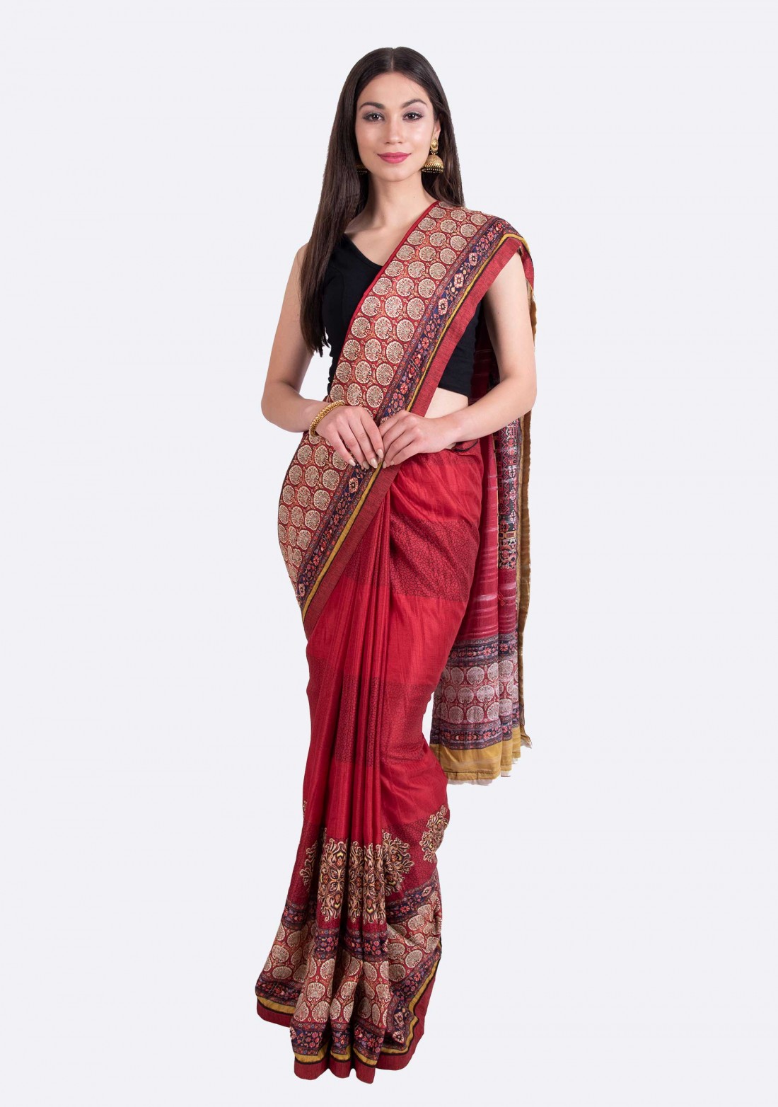 Cherry Red Multi-Color Silk Digital Printed Traditional Saree