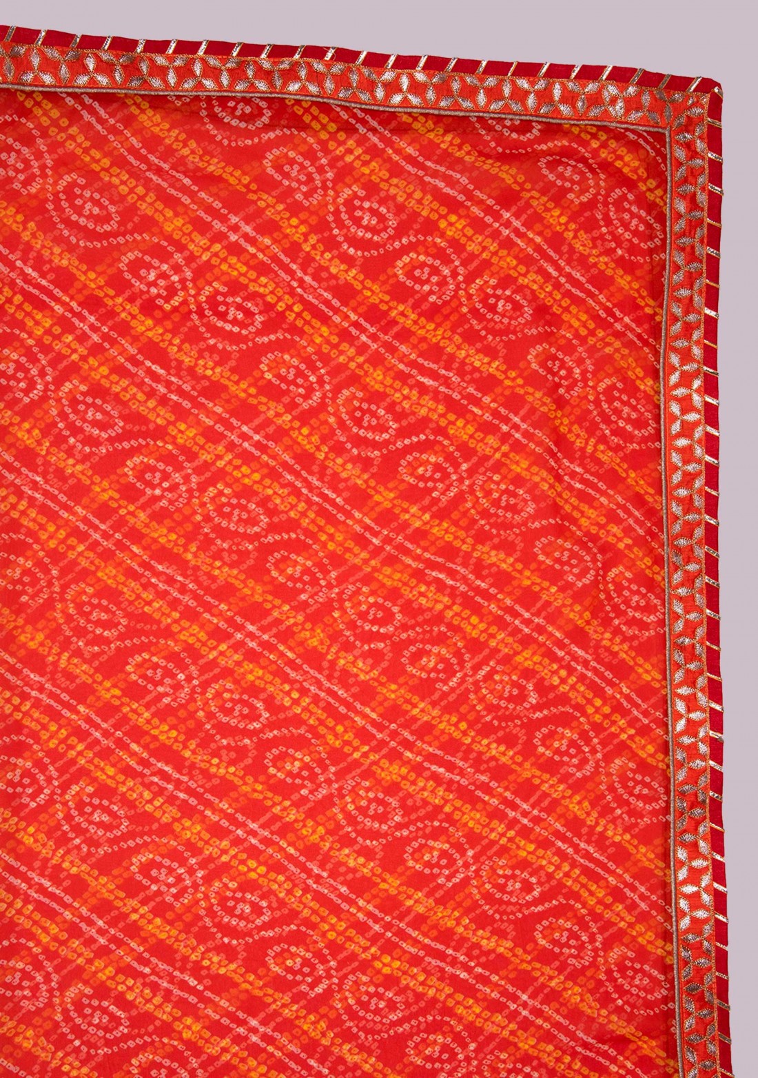 Orange Georgette Bandhej Print Saree With Foil Work