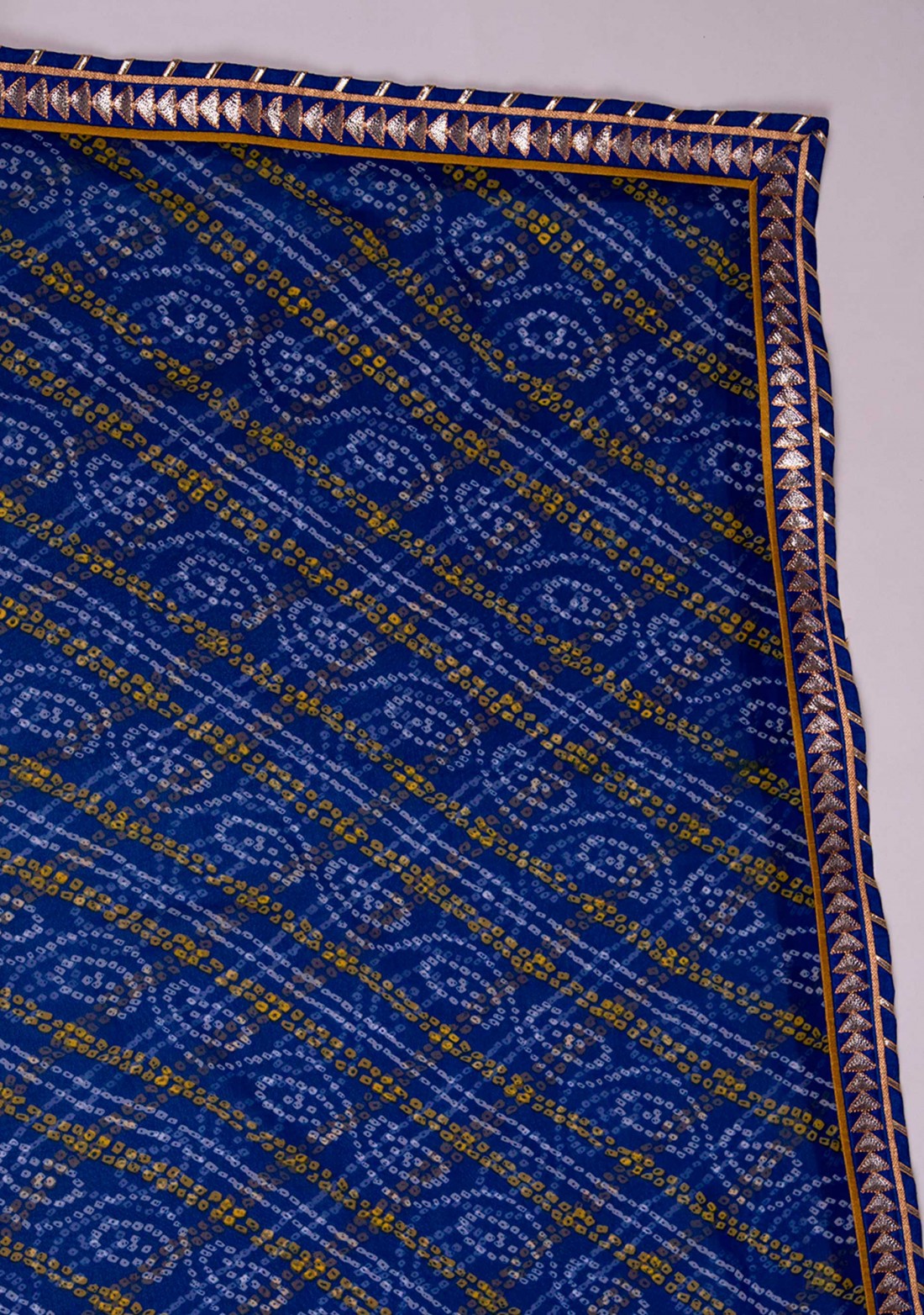 Royal Blue Georgette Bandhej Print Saree With Foil Work