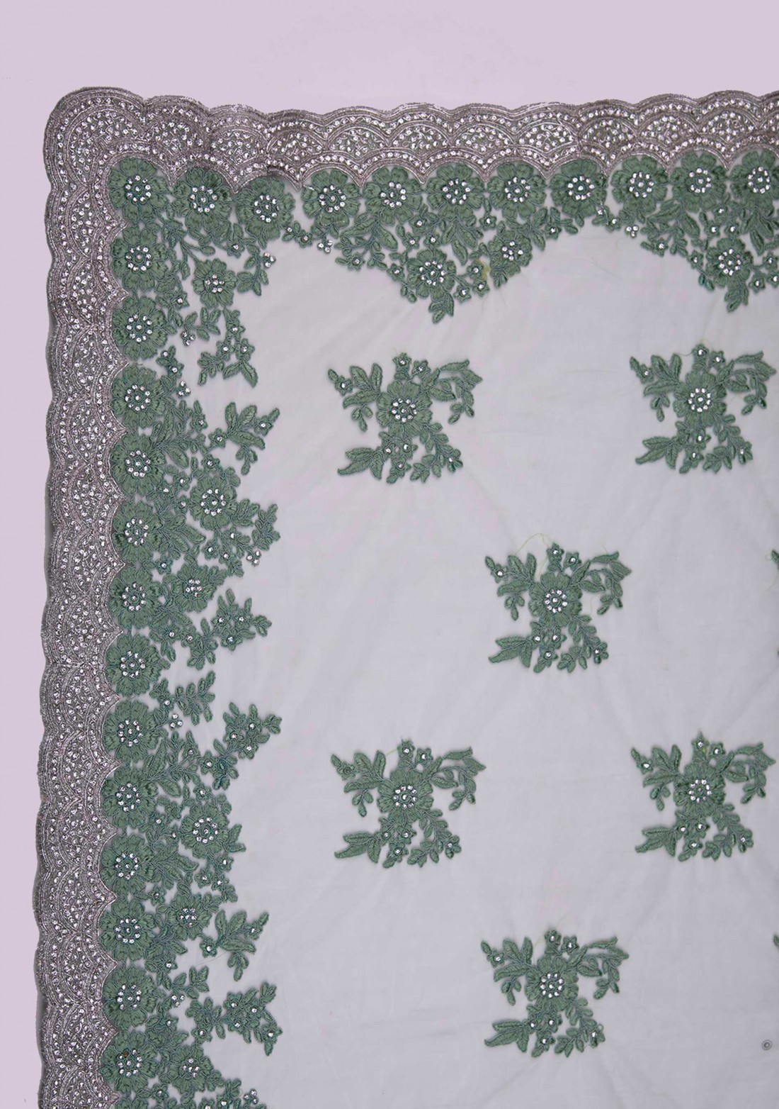 Sage Green Net Embroidered Saree