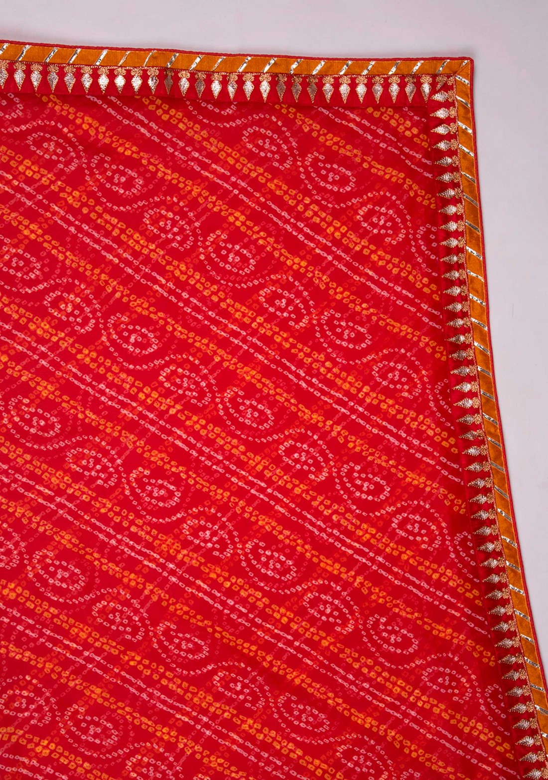 Scarlet Red Georgette Bandhej Print Saree With Foil Work