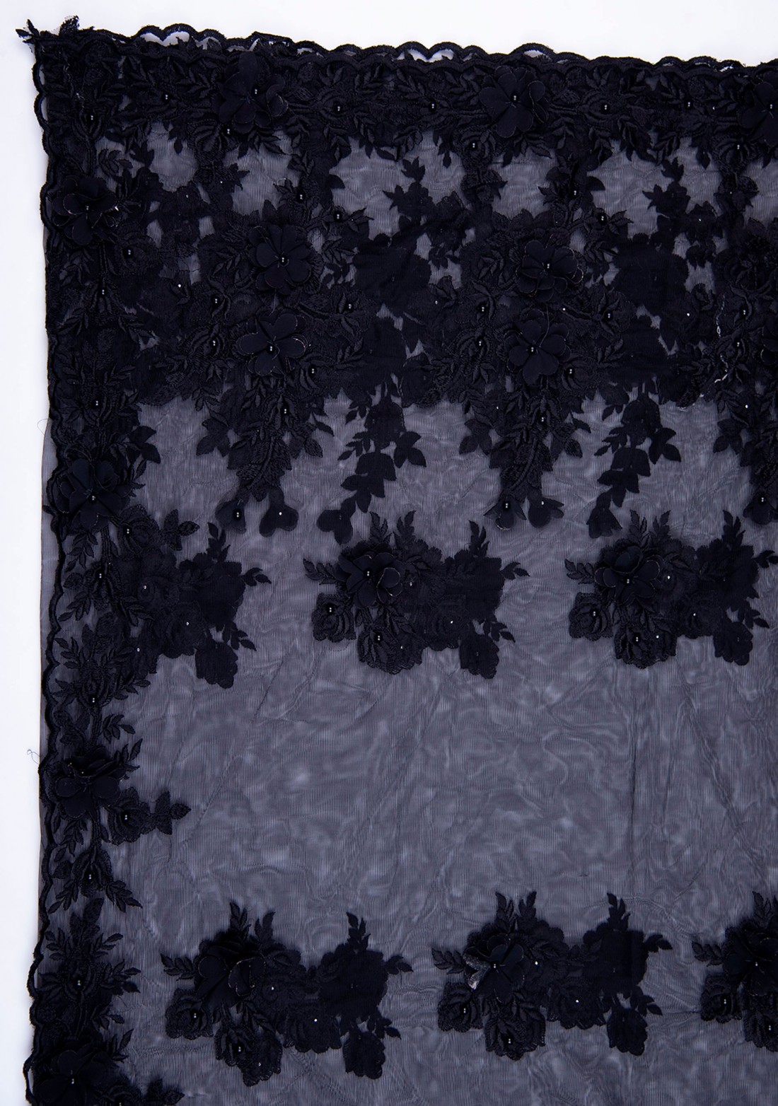 Applique Work Black Embroidered Net Saree