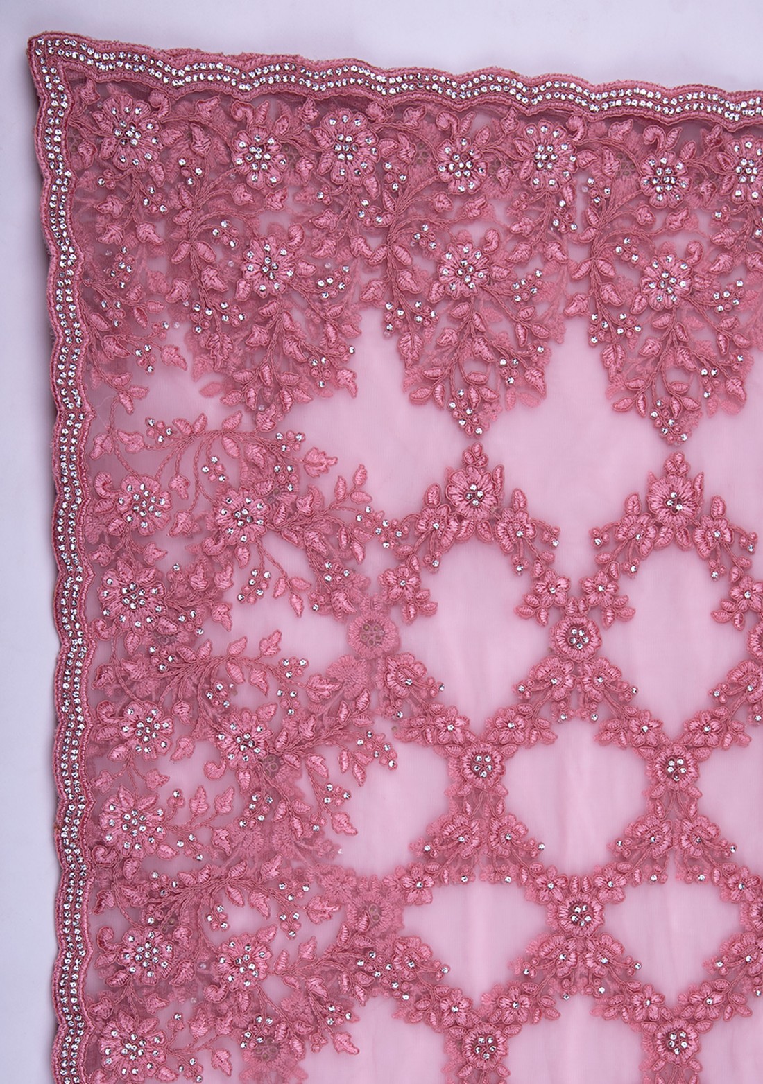 Pastel Pink Embroidered Net Saree