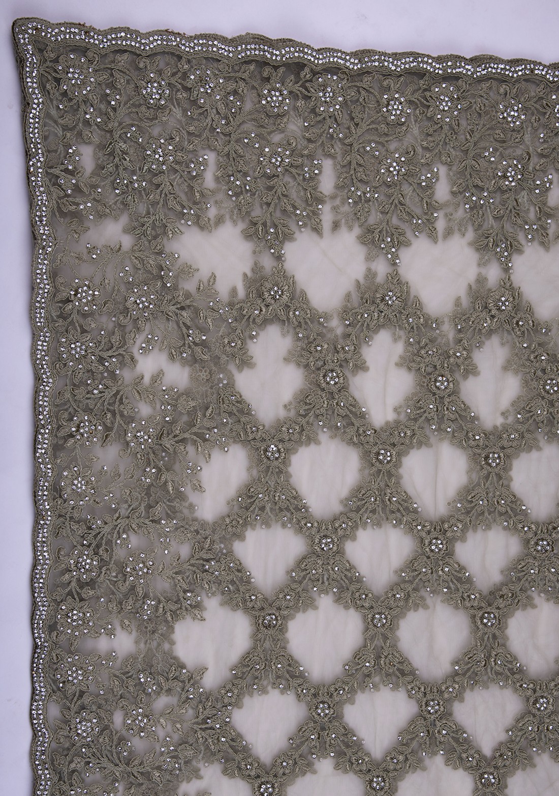 Pastel Grey  Embroidered Net Saree