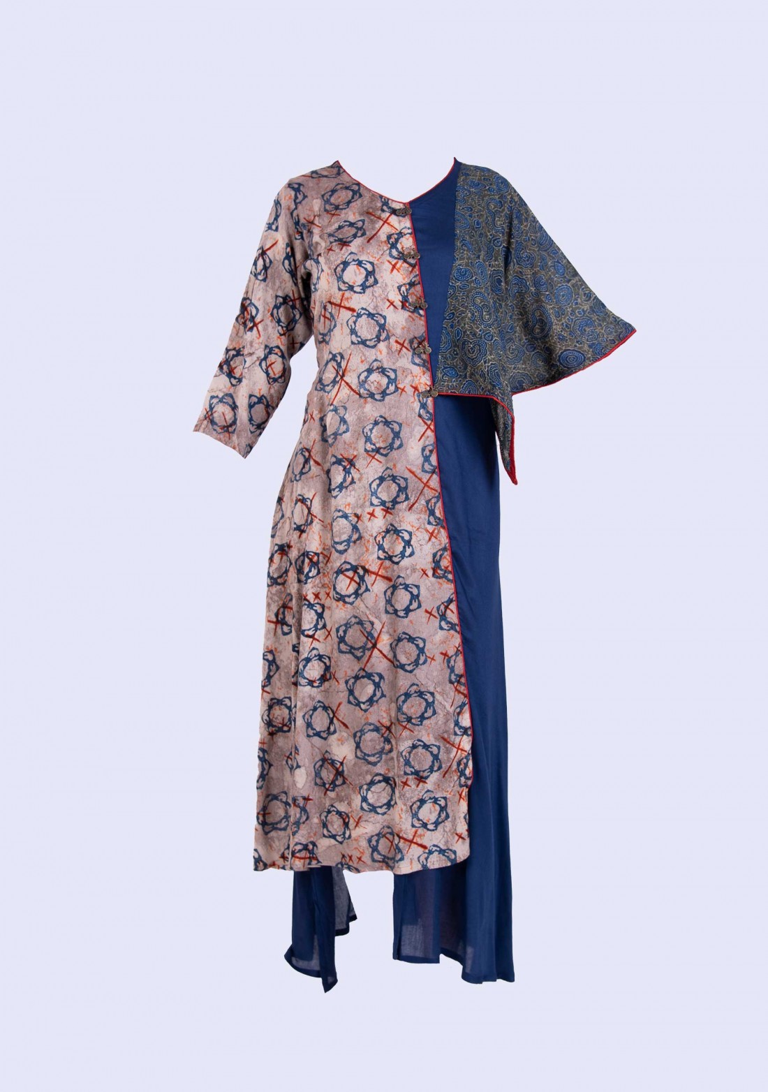 Royal Blue Asymmetrical A-line Printed Rayon Long Dress