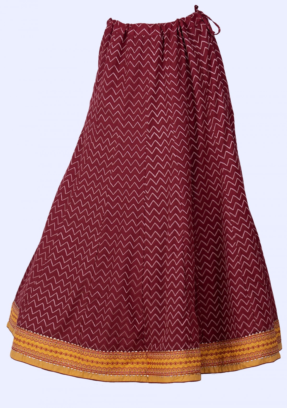 Mustard Yellow and Maroon Silk Embroidered Kurta Skirt Set