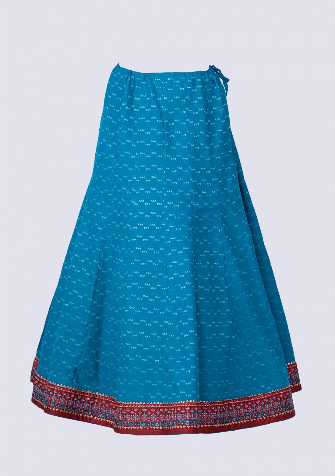 Red and Deep Sky Blue Silk Embroidered Kurta Skirt Set