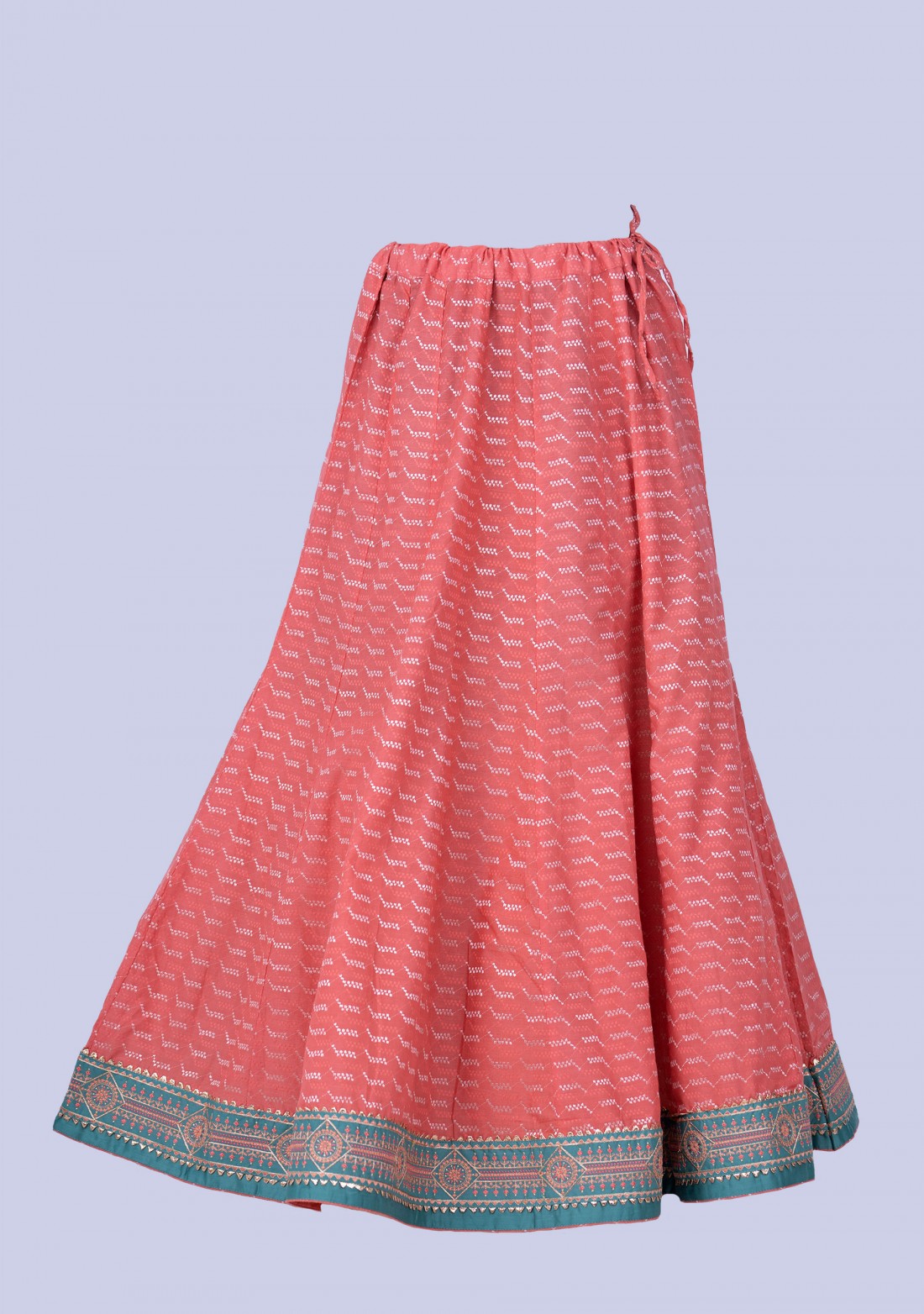 Green and Coral Silk Embroidered Kurta Skirt Set