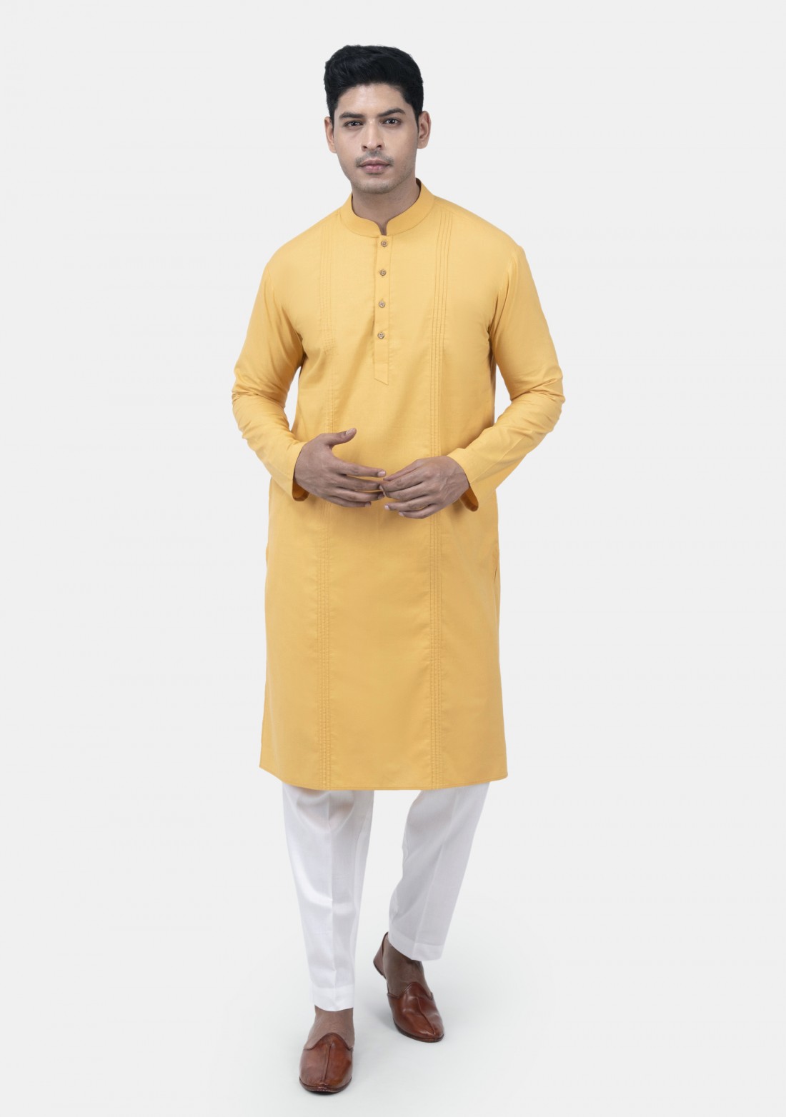 Yellow Colored Pintuck Cambric Cotton Kurta set