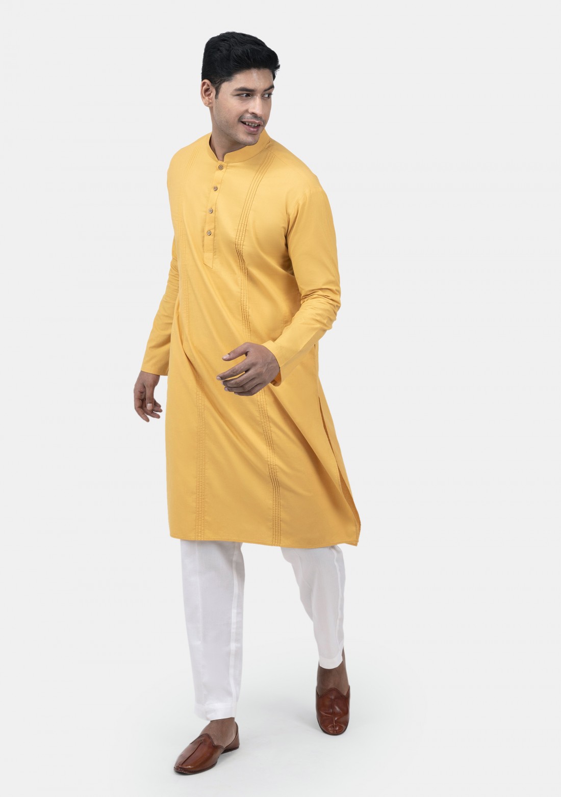 Yellow Colored Pintuck Cambric Cotton Kurta set