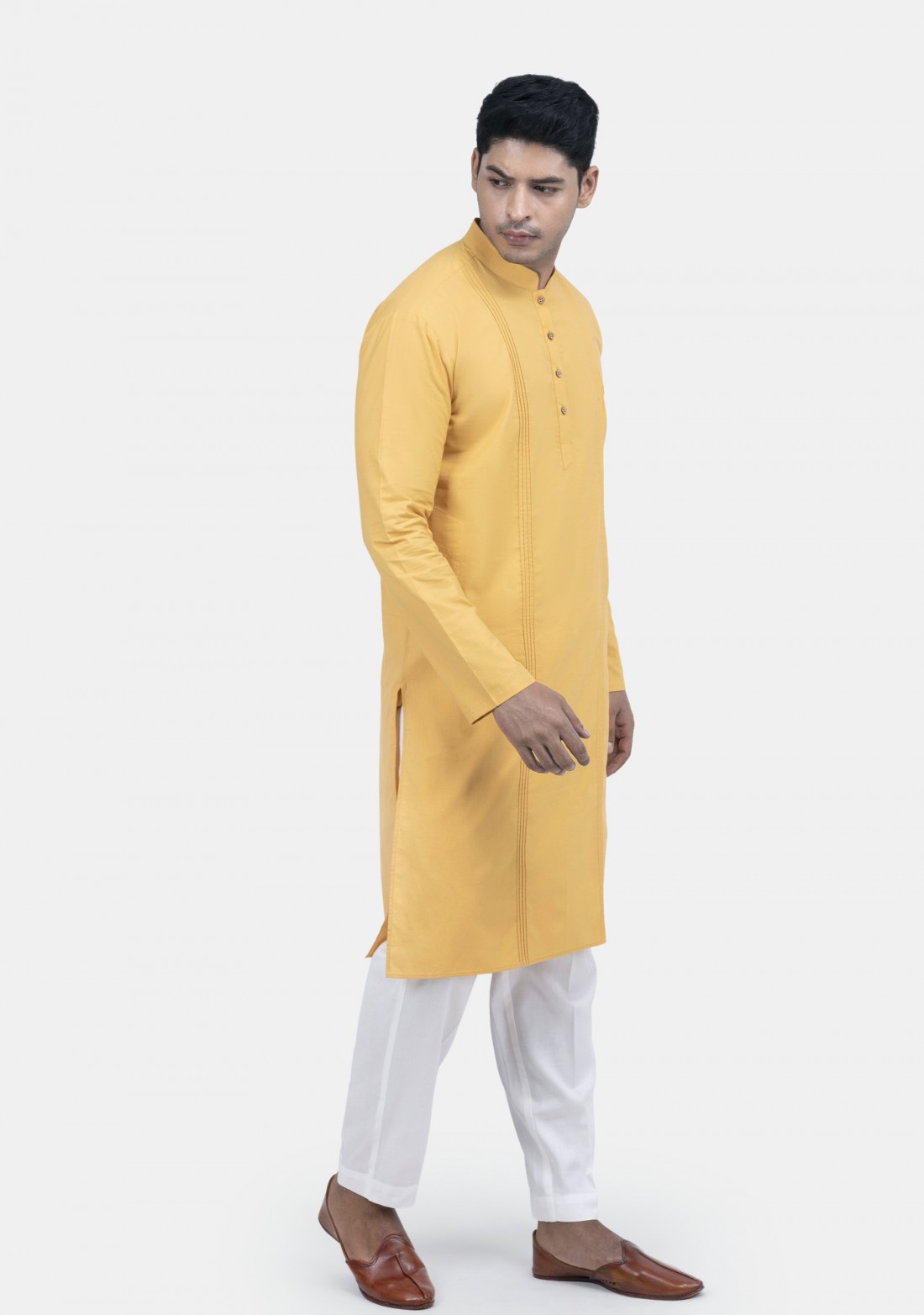 Yellow Colored Pintuck Cambric Cotton Kurta set