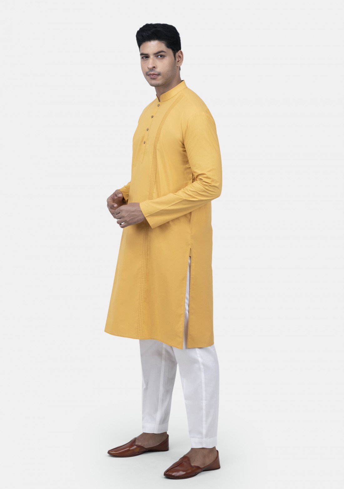 Yellow Colored Pintuck Cambric Cotton Kurta set