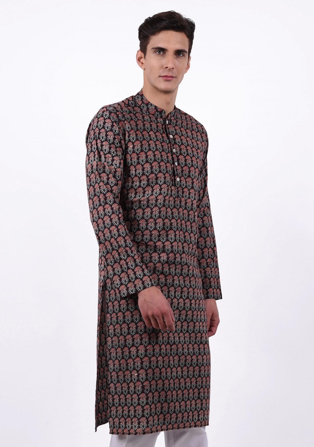 Multi Colour Block Printed Long Cotton Kurta