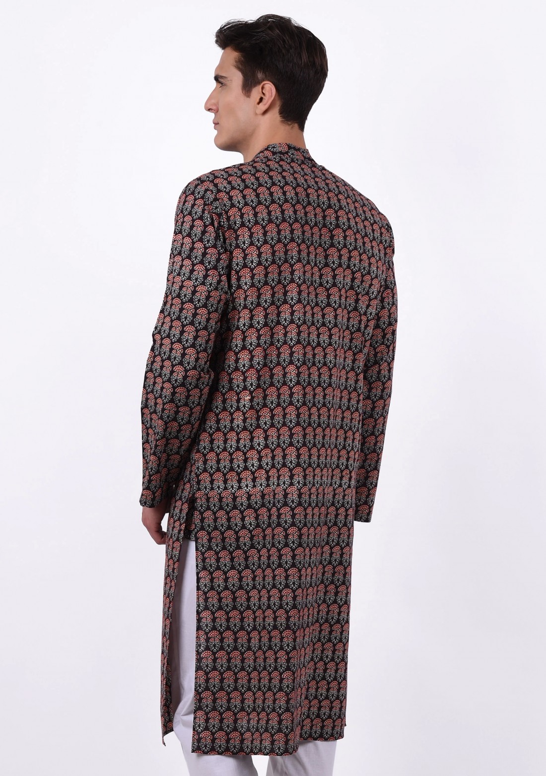 Multi Colour Block Printed Long Cotton Kurta