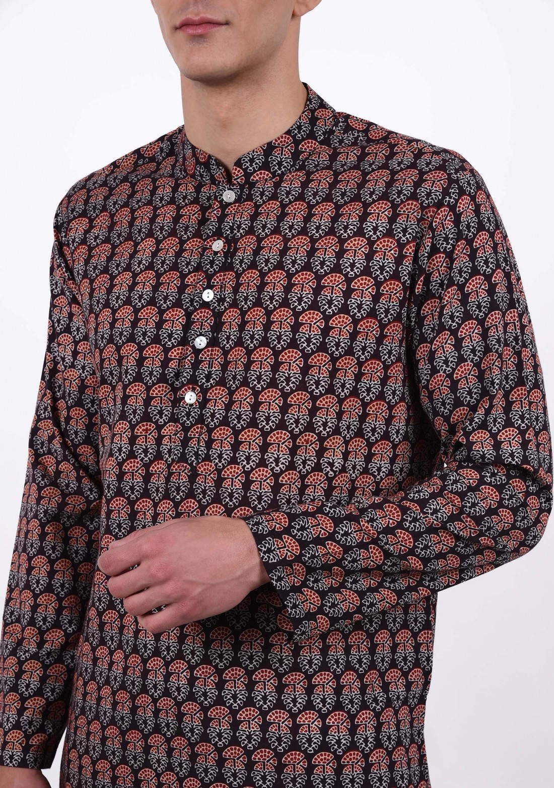 Multi Colour Block Printed Long Cotton Kurta