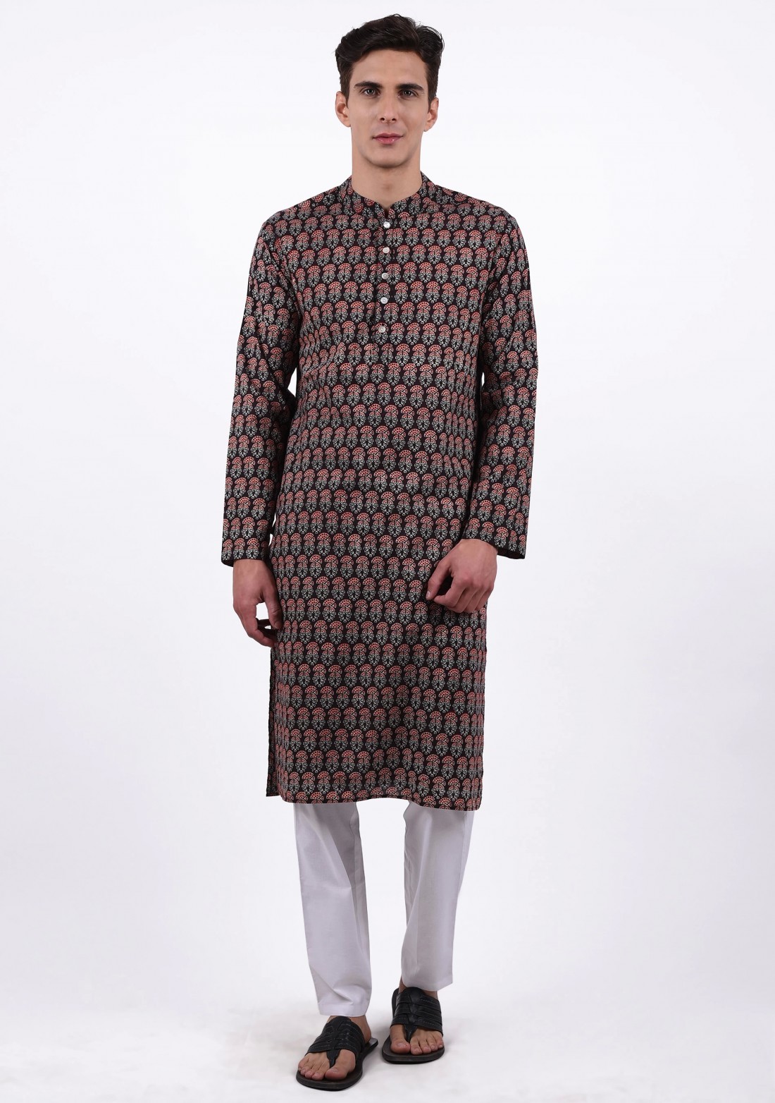 Multi Colour Block Printed Long Cotton Kurta