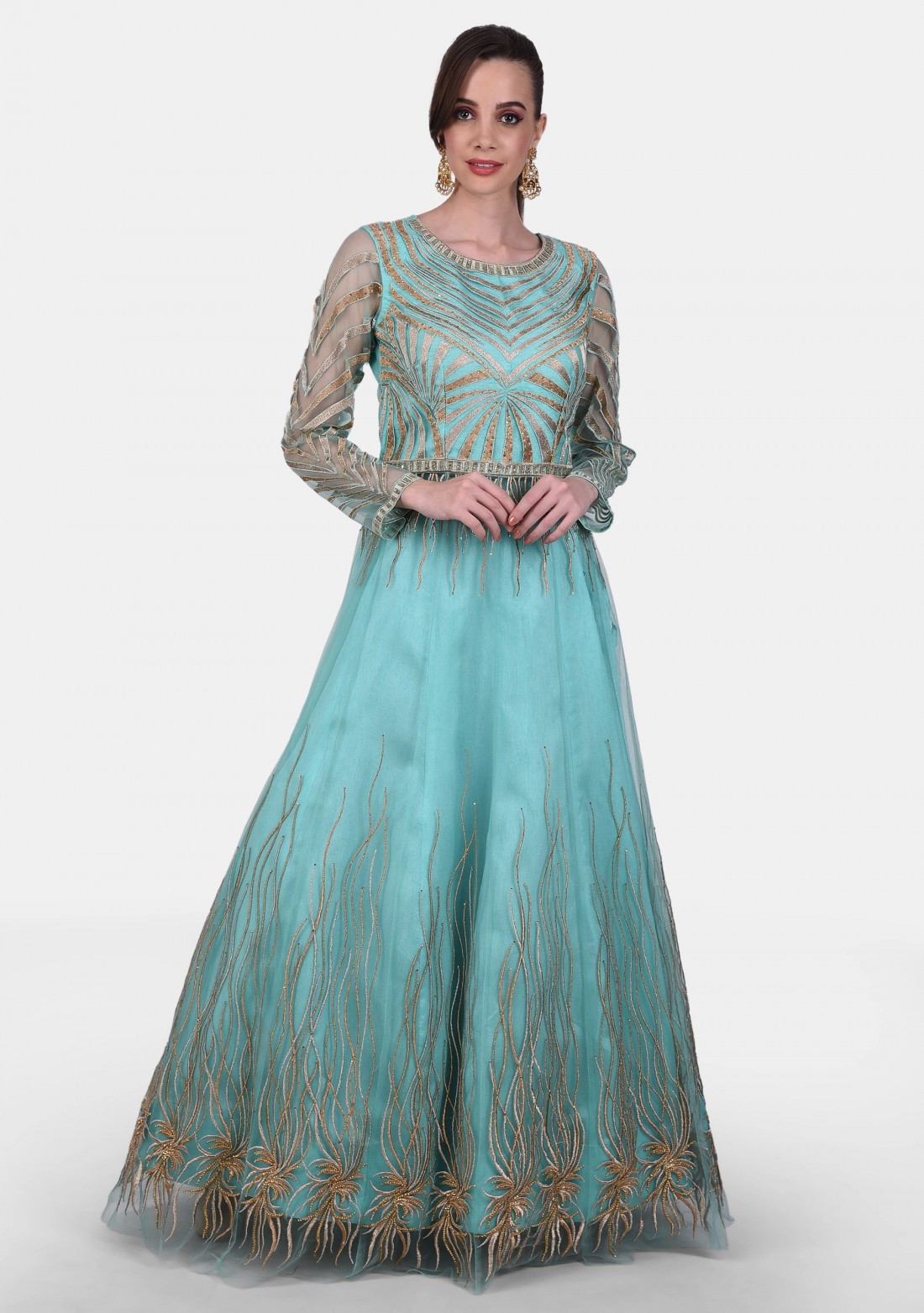 Aqua Green Embroidered Party Wear Set