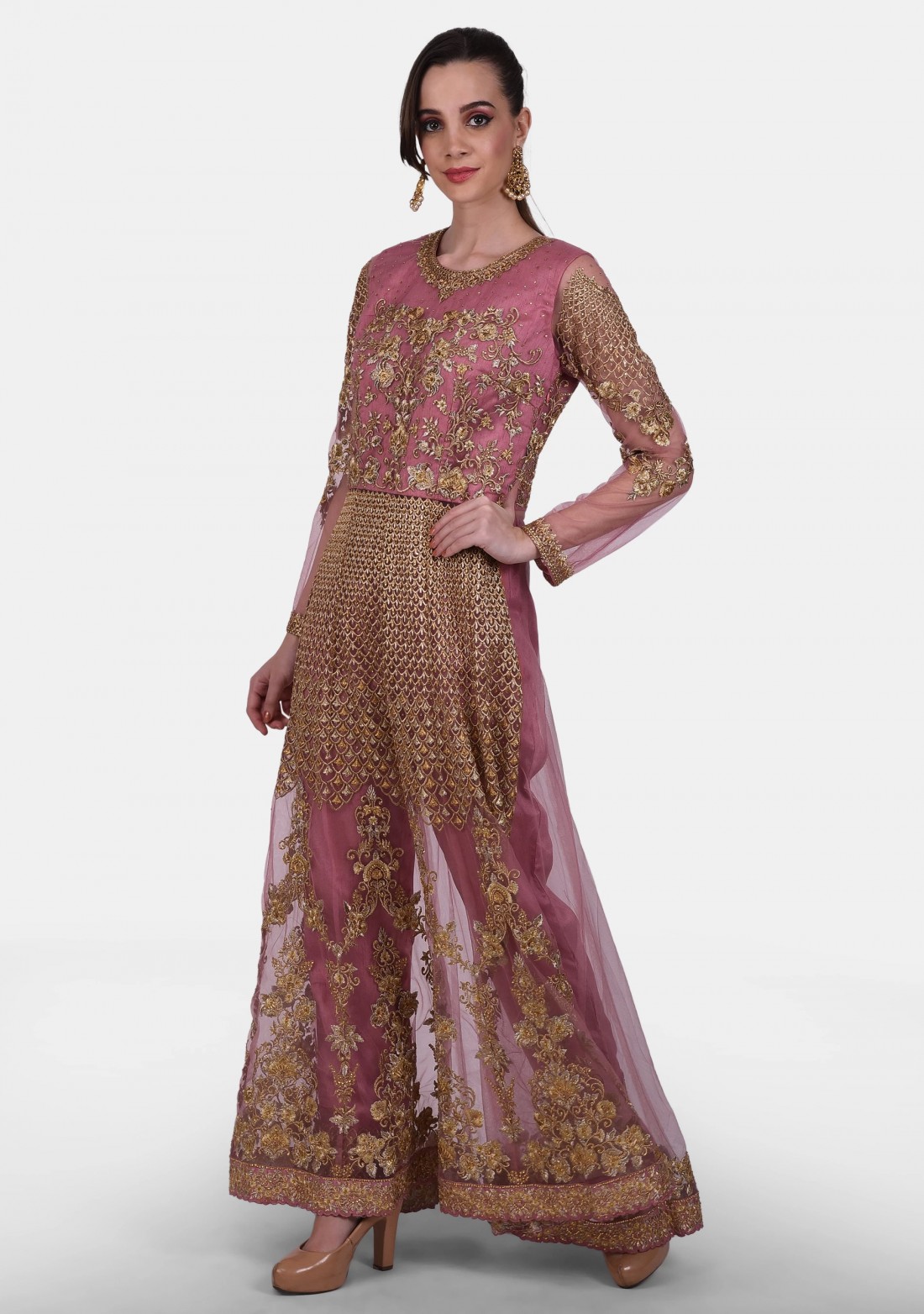 Dusty Pink Heavy Embroidered Party Wear Set