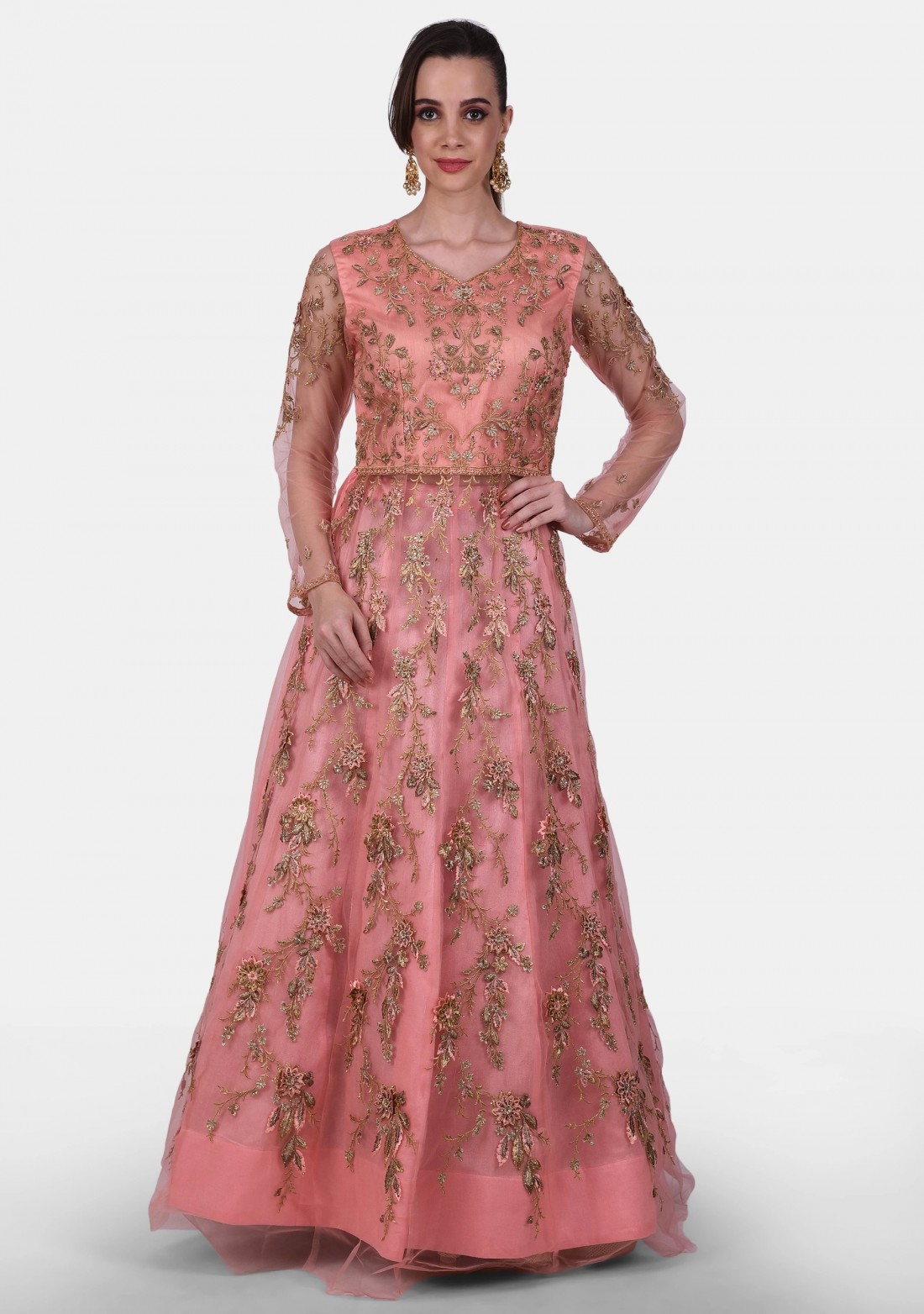 Peach Pink Heavy Embroidered Party Wear Set