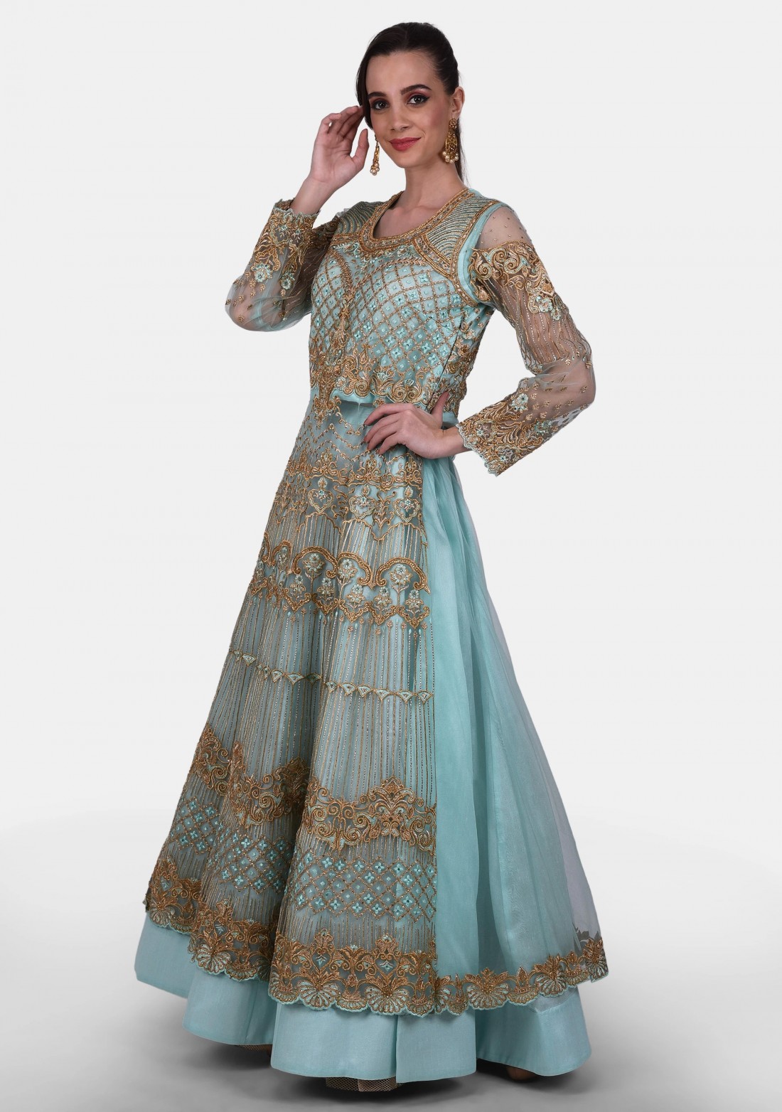Aqua Green Heavy Embroidered Party Wear Set