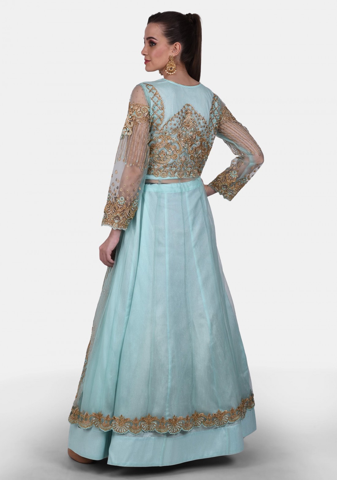 Aqua Green Heavy Embroidered Party Wear Set