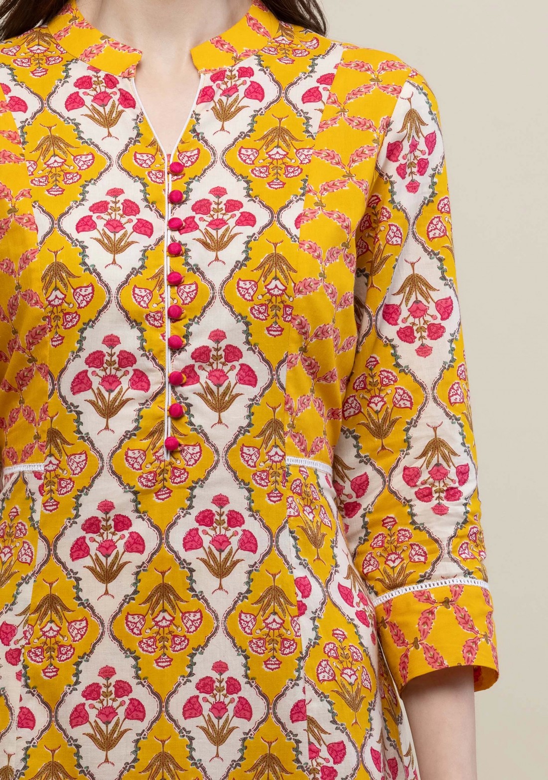 Yellow Multi-Colour Printed Cotton Flared Kurta Pant Set