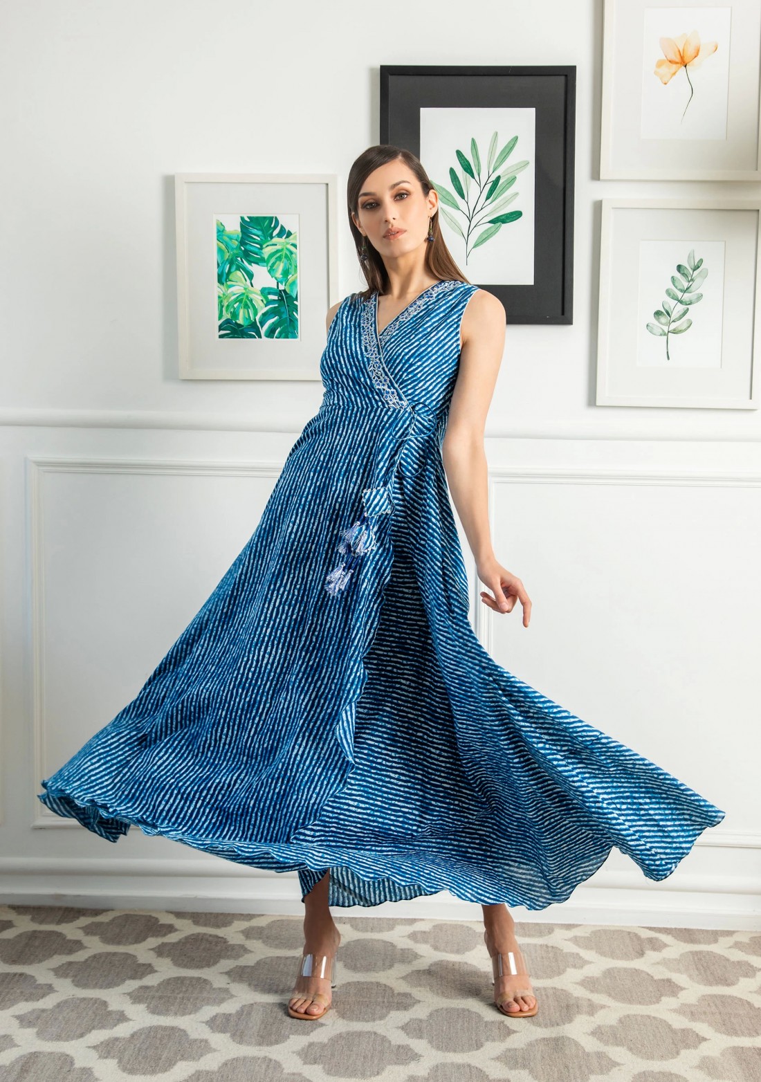 Royal Blue Allover Leheriya Cotton Printed Dress