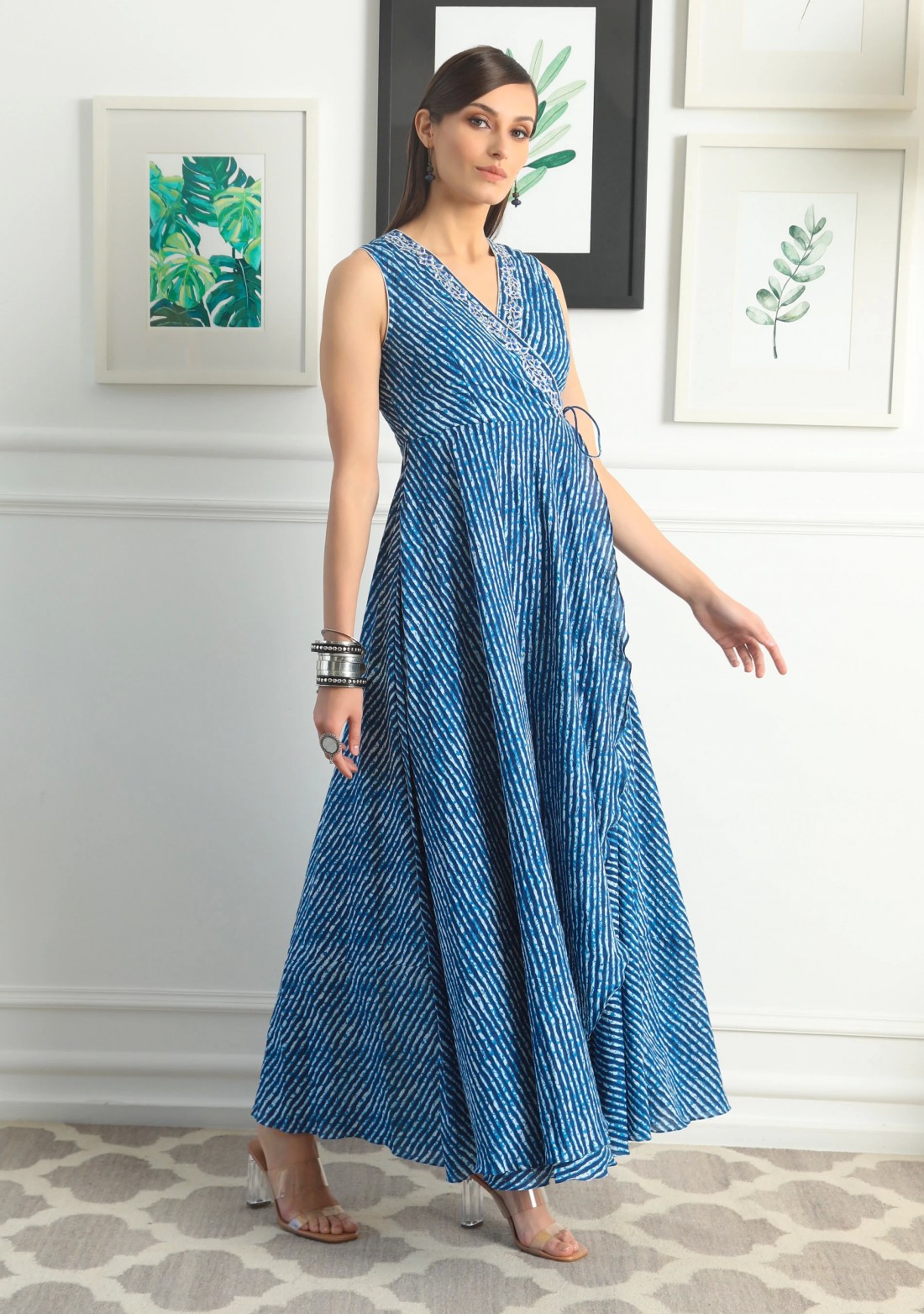 Royal Blue Allover Leheriya Cotton Printed Dress