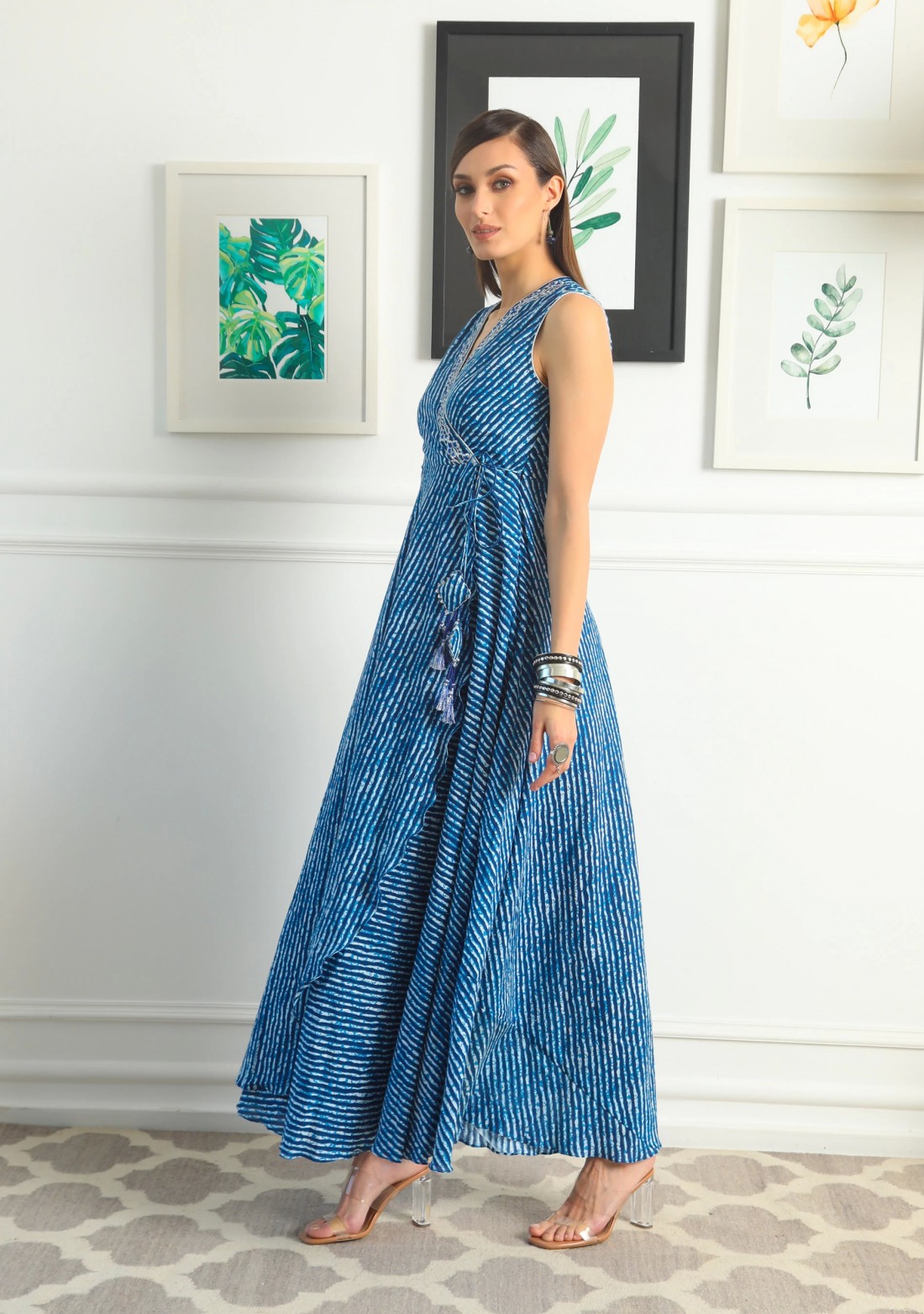 Royal Blue Allover Leheriya Cotton Printed Dress