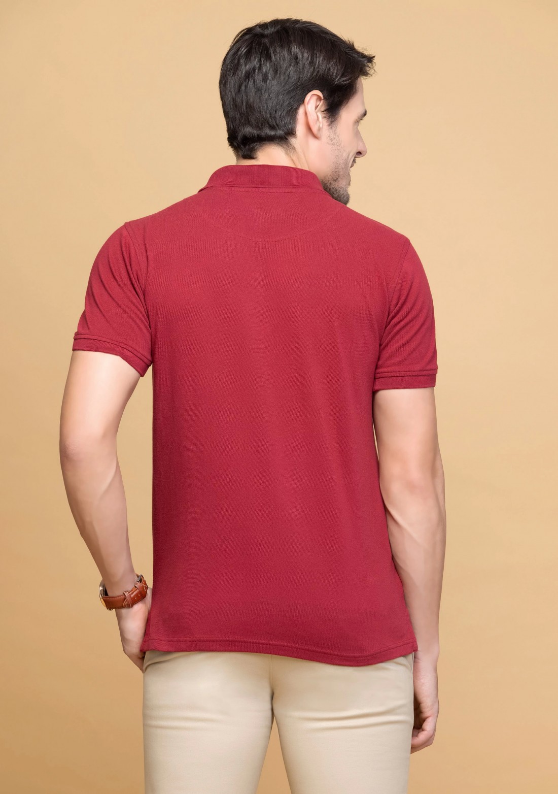 Men's Regular Fit Maroon Embroidered Polo Collar T-Shirt