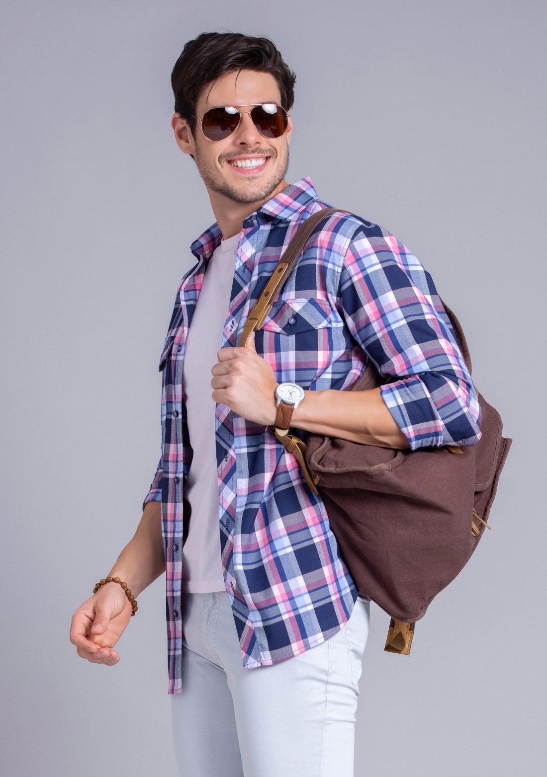 Multicolor checked cotton double pocket casual shirt