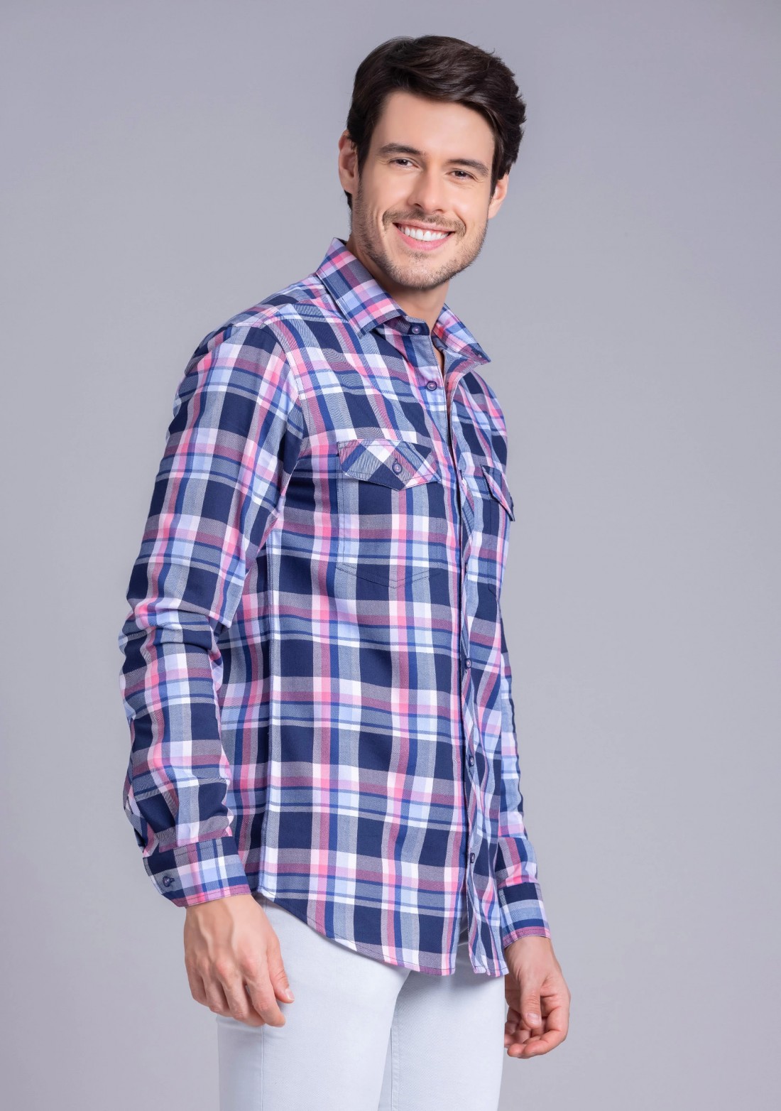 Multicolor checked cotton double pocket casual shirt