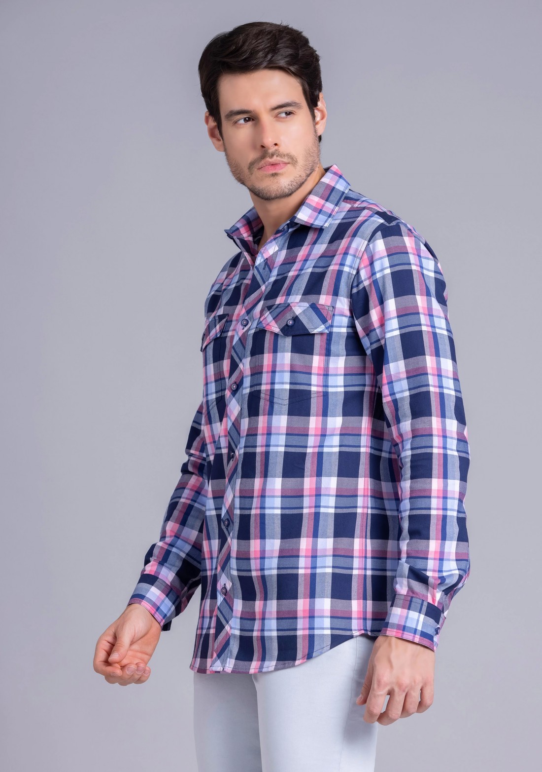 Multicolor checked cotton double pocket casual shirt