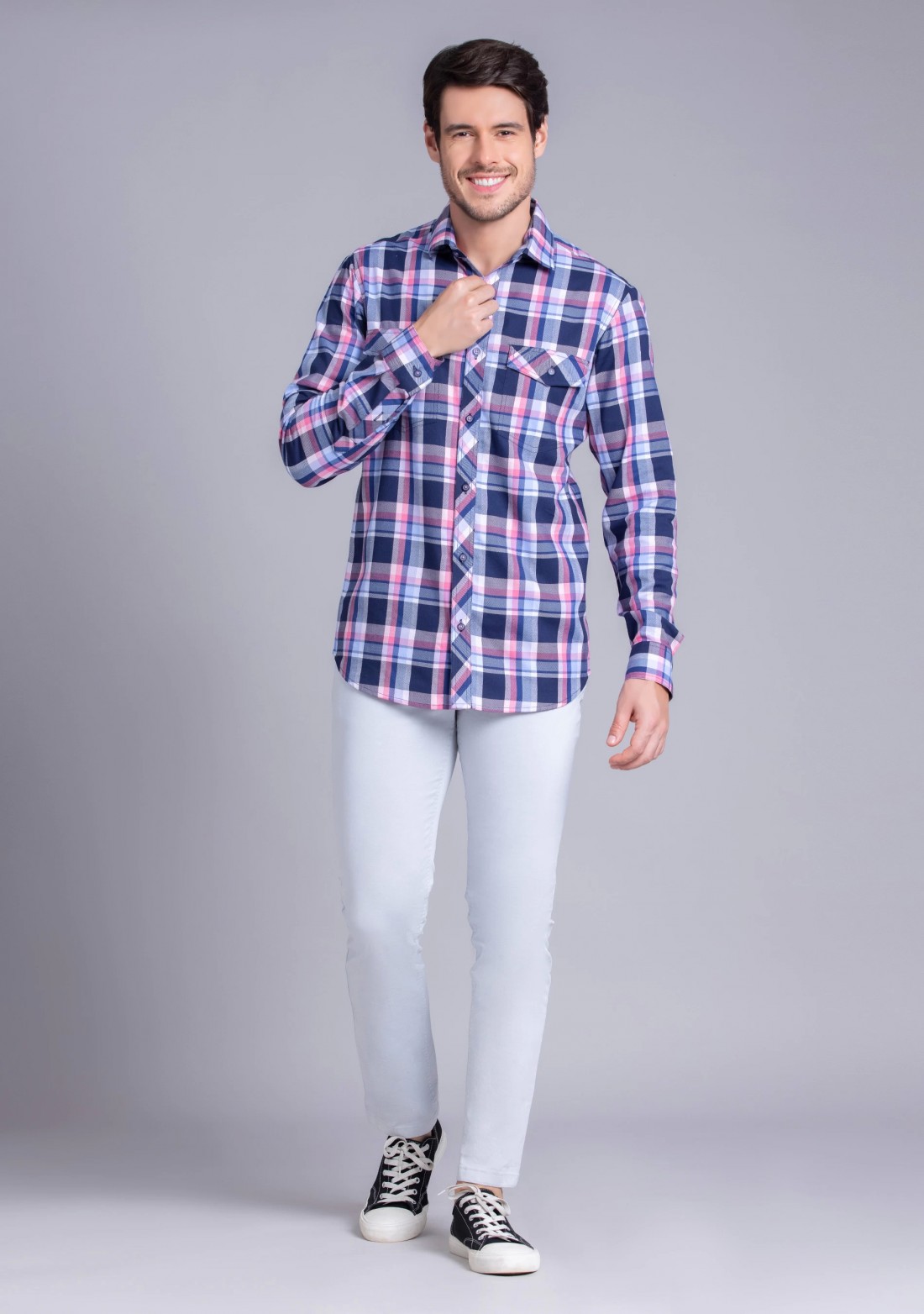 Multicolor checked cotton double pocket casual shirt