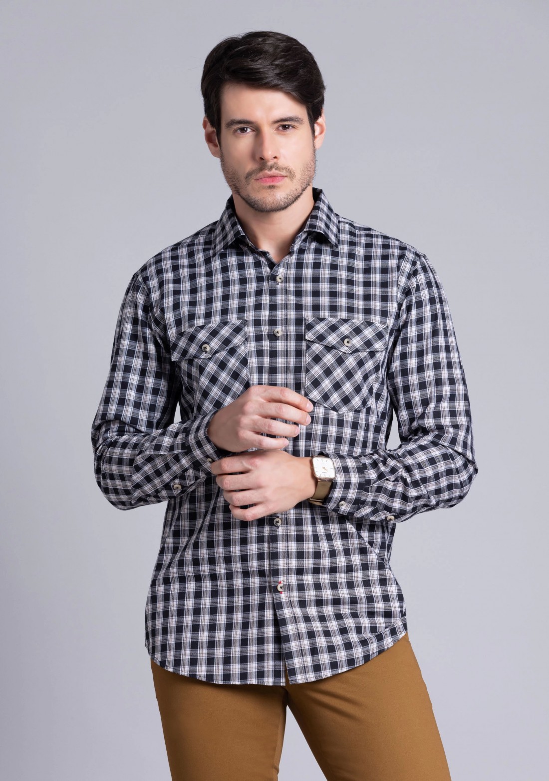 Black multicolor checked cotton casual full sleeve shirt