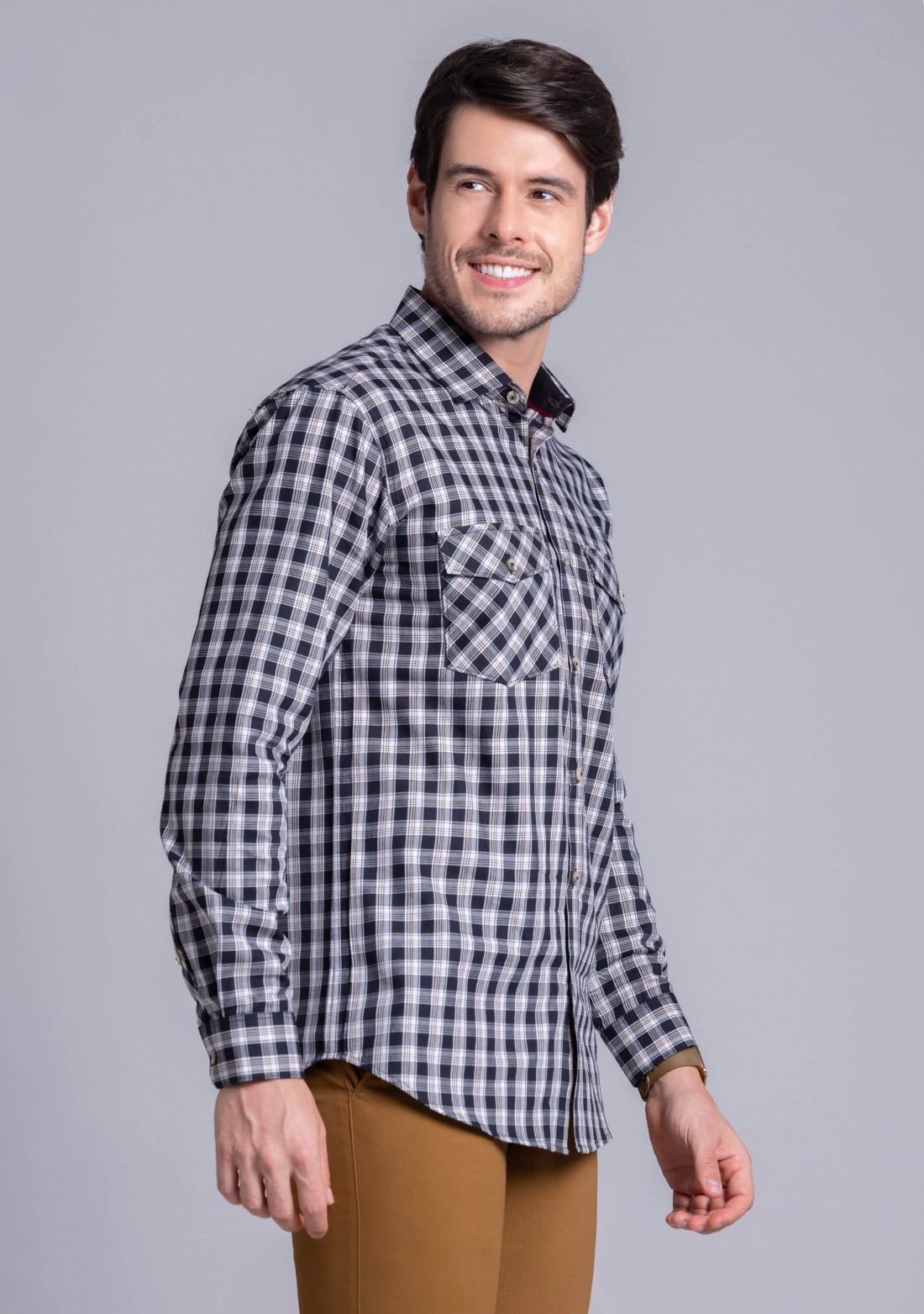 Black multicolor checked cotton casual full sleeve shirt