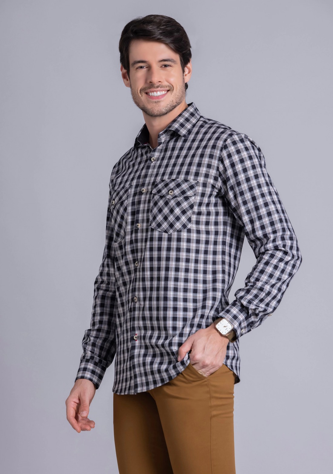 Black multicolor checked cotton casual full sleeve shirt