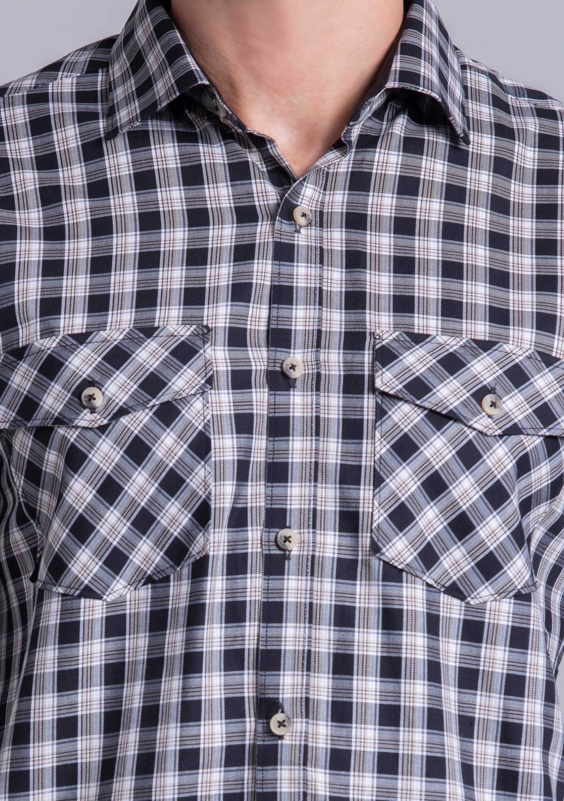 Black multicolor checked cotton casual full sleeve shirt